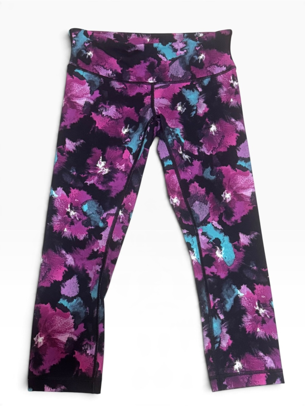 lululemon athletica Girls' Purple Floral-Print Leggings with Teal Accents